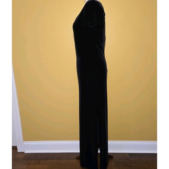 JSC Black Velvet Gown Size 2 Vintage 1990s Formal Side Slit Short Sleeve Classic - Picture 3 of 10